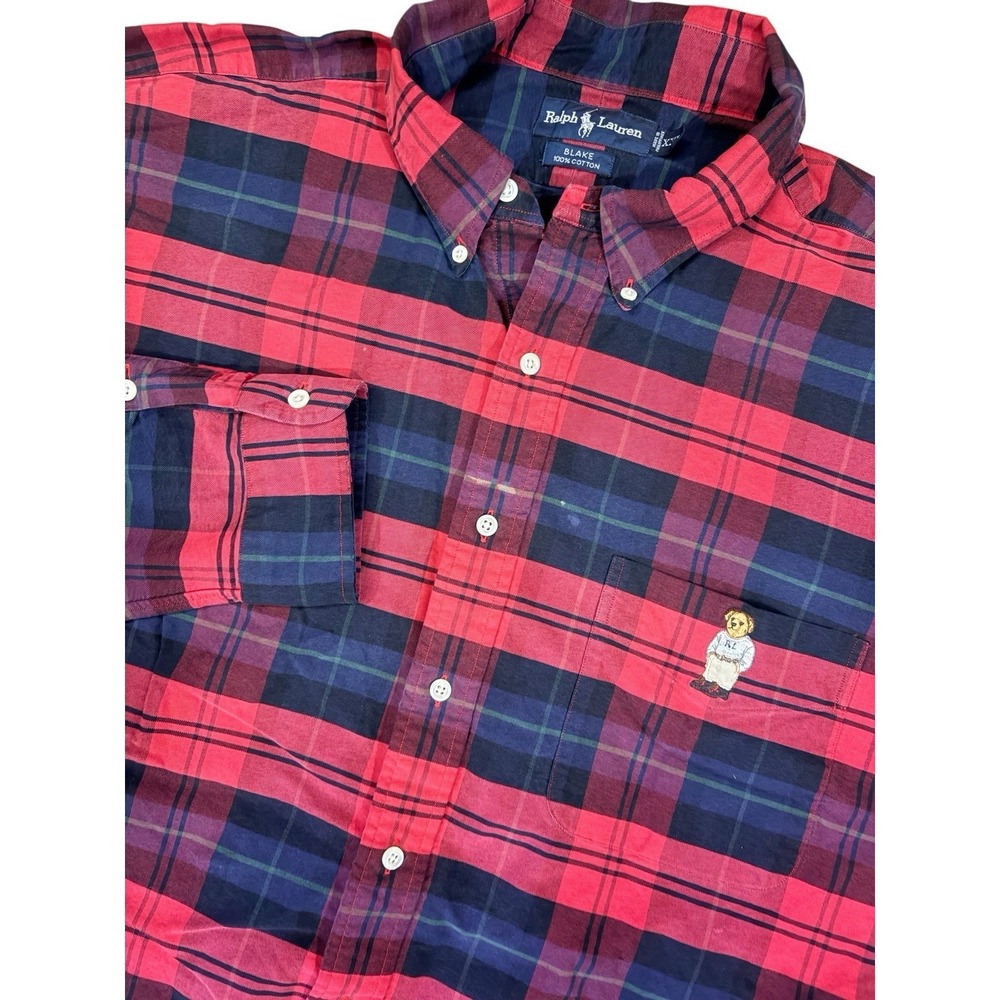 Ralph Lauren Blake Shirt Mens XXL Red Plaid Button Down Long Sleeve Bear 90s